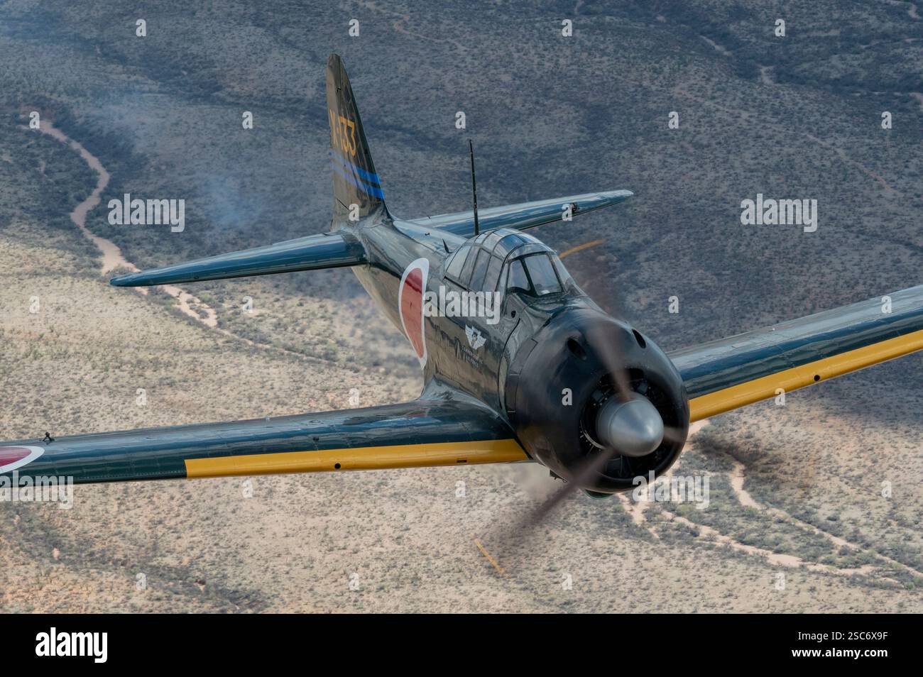 Un A6M3 Zero de la Commemorative Air Force survole le sud de l'Arizona, le 23 mars 2023. Les A6M3 étaient un chasseur à longue portée, capable de transporter des porteurs, piloté par th Banque D'Images