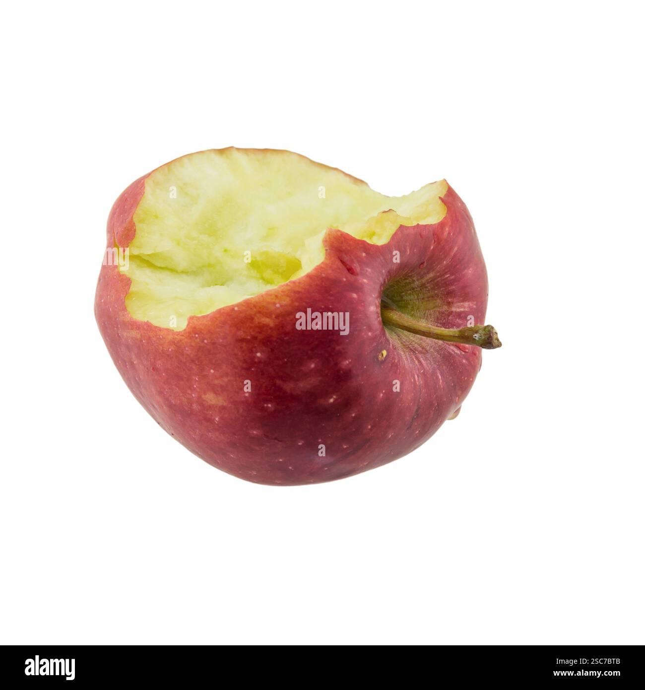Pomme rouge avec une morsure manquante isolée sur fond blanc Banque D'Images