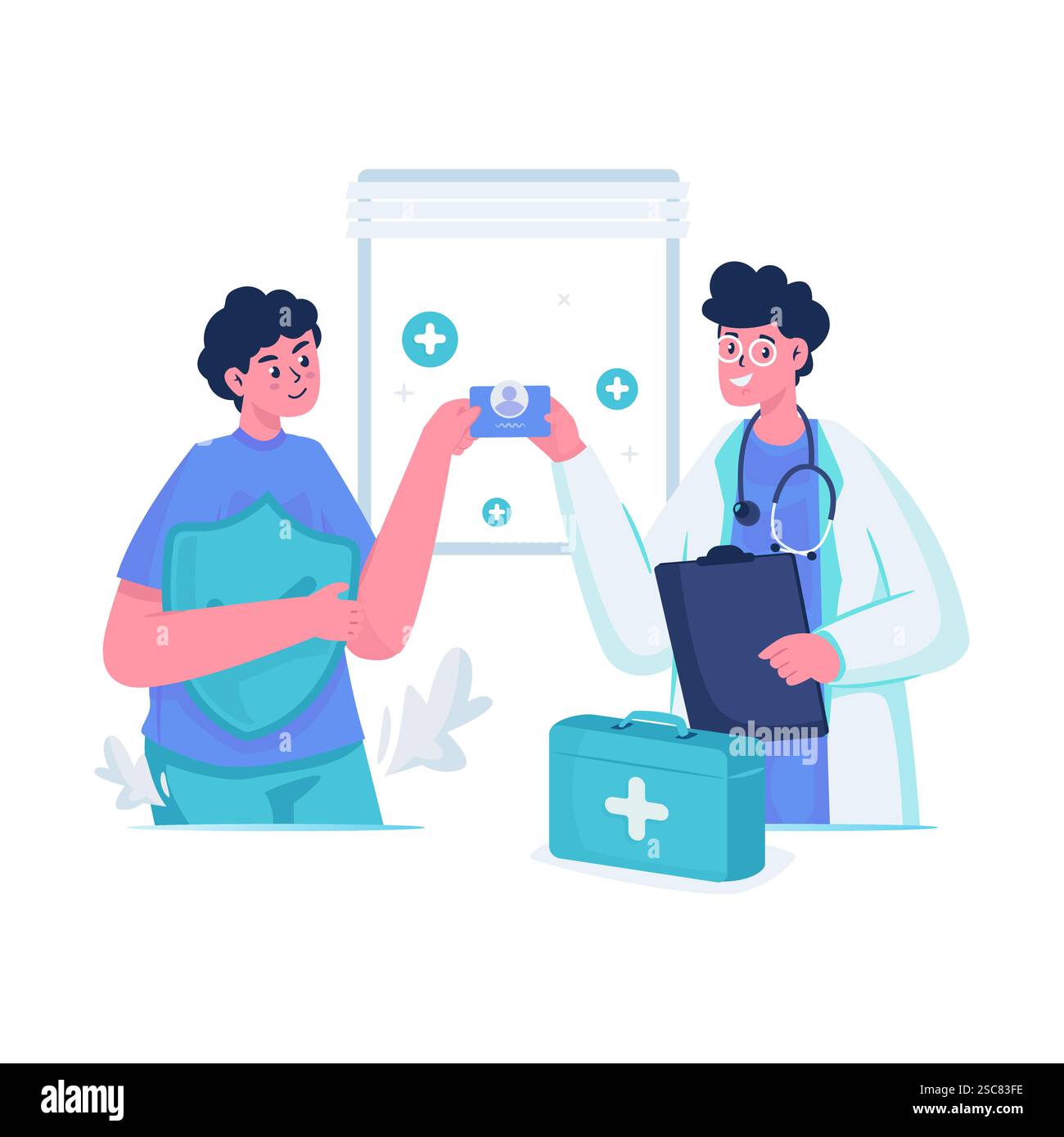 Médecin vérifiant l'illustration de la carte d'identité du patient Illustration de Vecteur