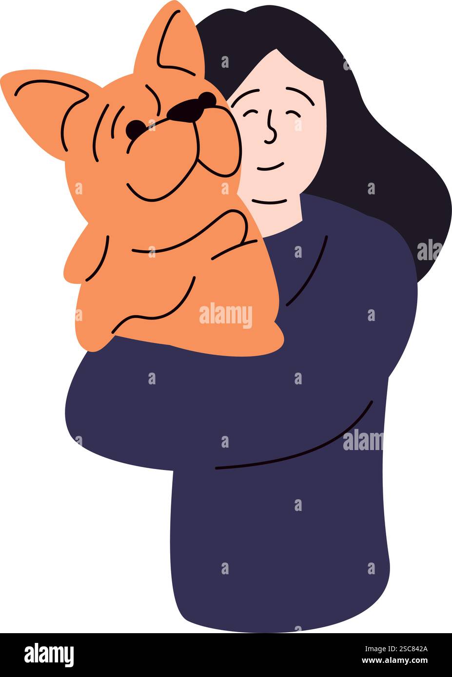 Femme embrassant l'icône Big Dog Illustration de Vecteur
