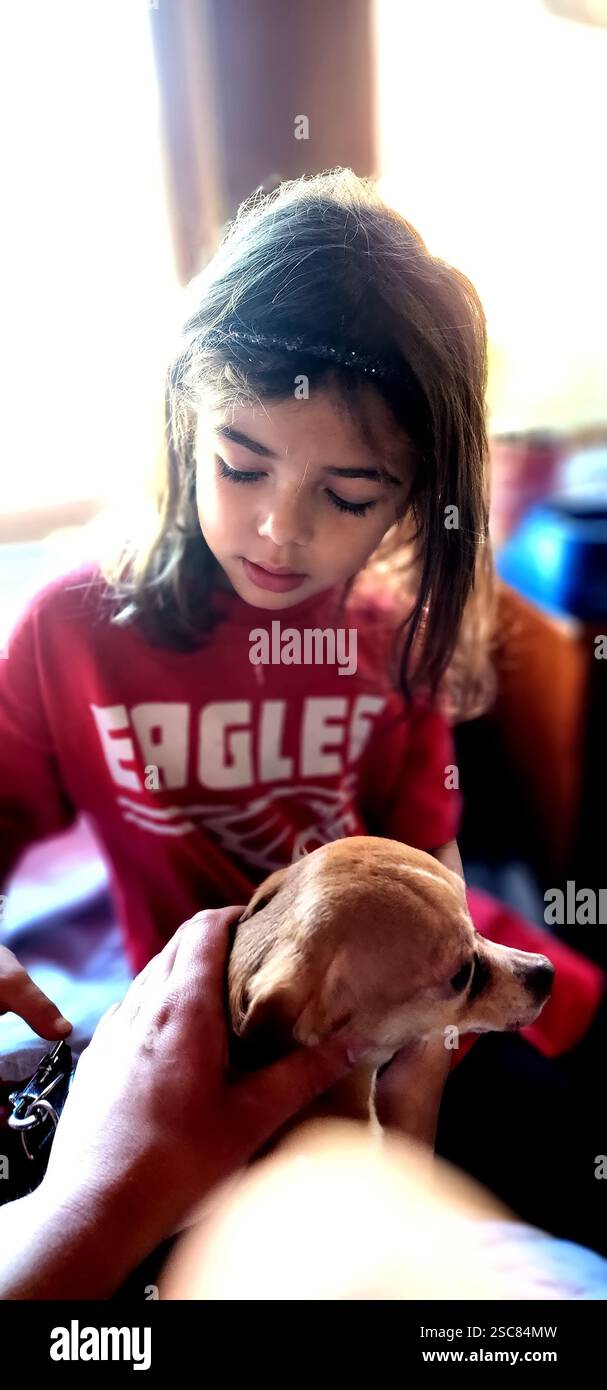 Une fille assise à côté d'un chien Banque D'Images