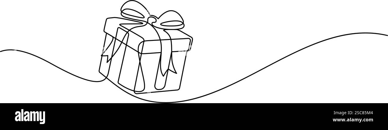 boîte-cadeau pour noël, anniversaire, événement de vacances joyeuses ligne continue dessin minimalisme courbé Illustration de Vecteur