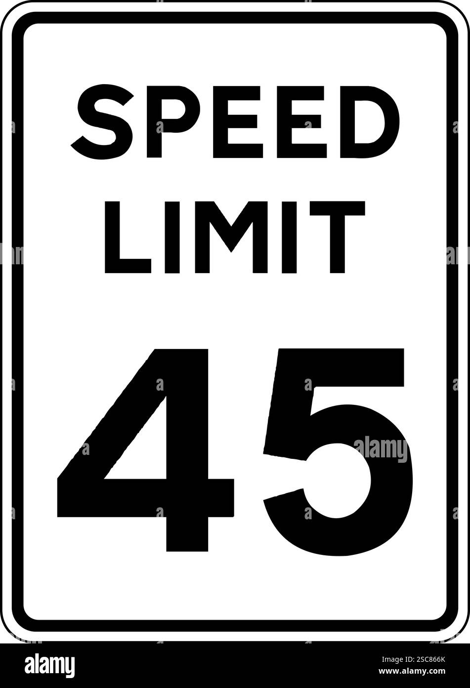 Limite de vitesse 45 signe. Réglementation des véhicules. Blanc sur fond noir. Panneaux de signalisation et symboles. Illustration de Vecteur