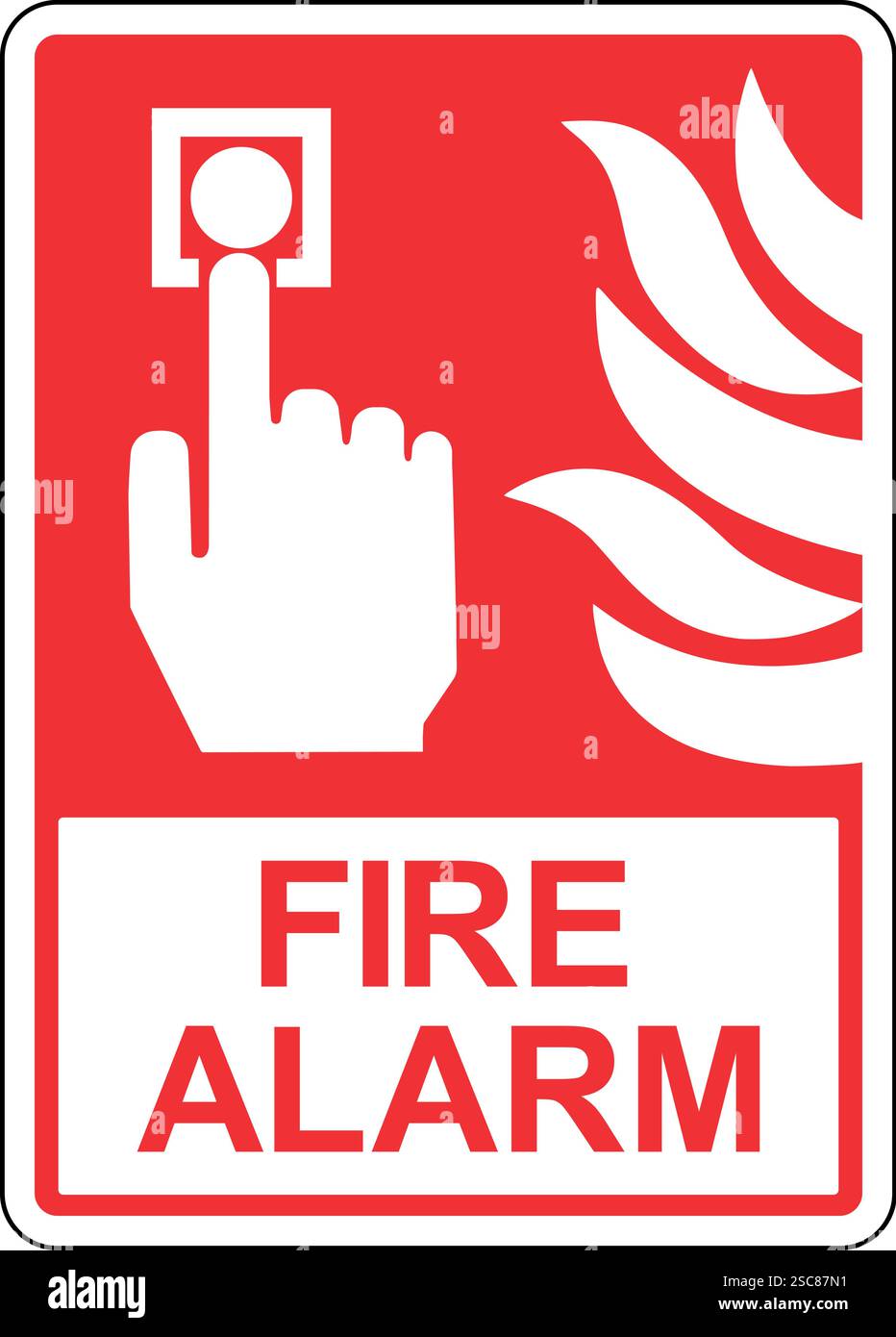 Appuyez sur le panneau alarme incendie. Panneaux et symboles de sortie de secours. Illustration de Vecteur