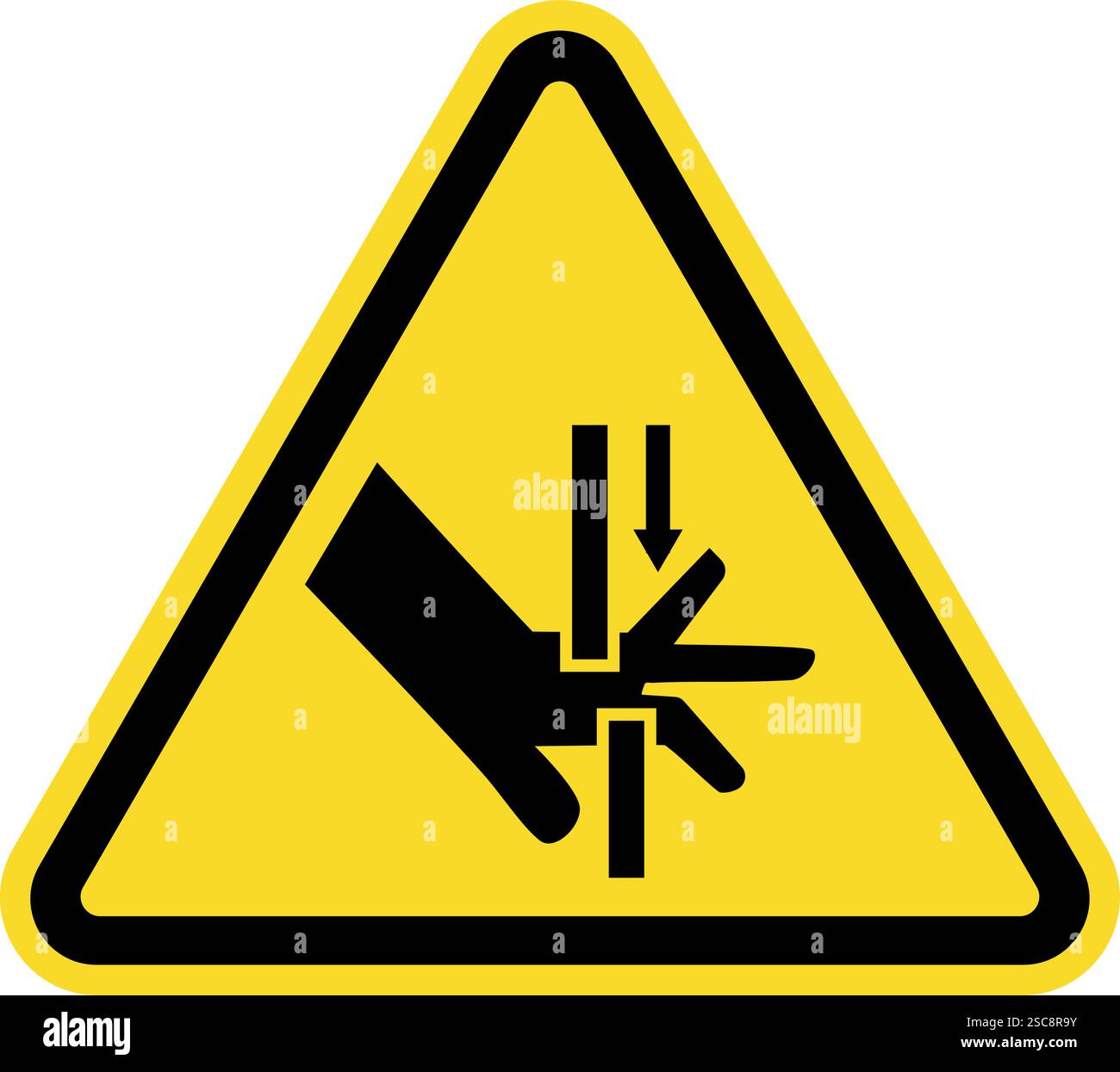 Signe d'avertissement les pièces mobiles peuvent écraser ou couper la main. Signes et symboles de sécurité industrielle. Illustration de Vecteur