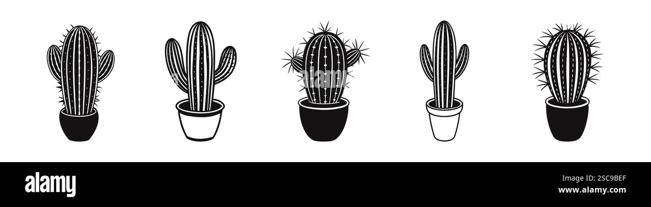 Ensemble silhouettes de cactus. Plante domestique. Illustration vectorielle. Illustration de Vecteur