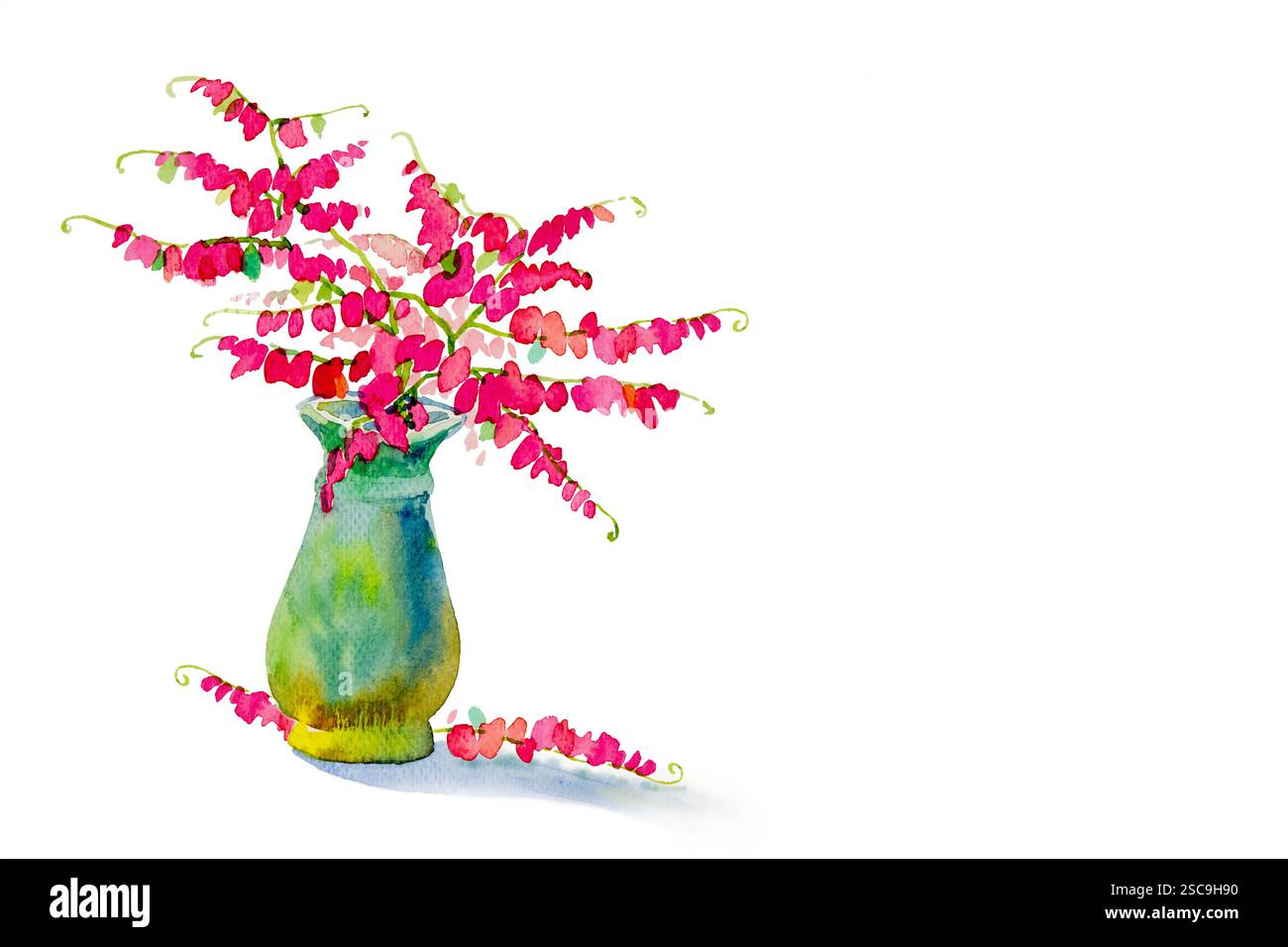 Coral Vine fleurit dans un vase. Aquarelle peinture rose, rouge, couleur de la fleur, beauté nature printemps illustration fond blanc Banque D'Images
