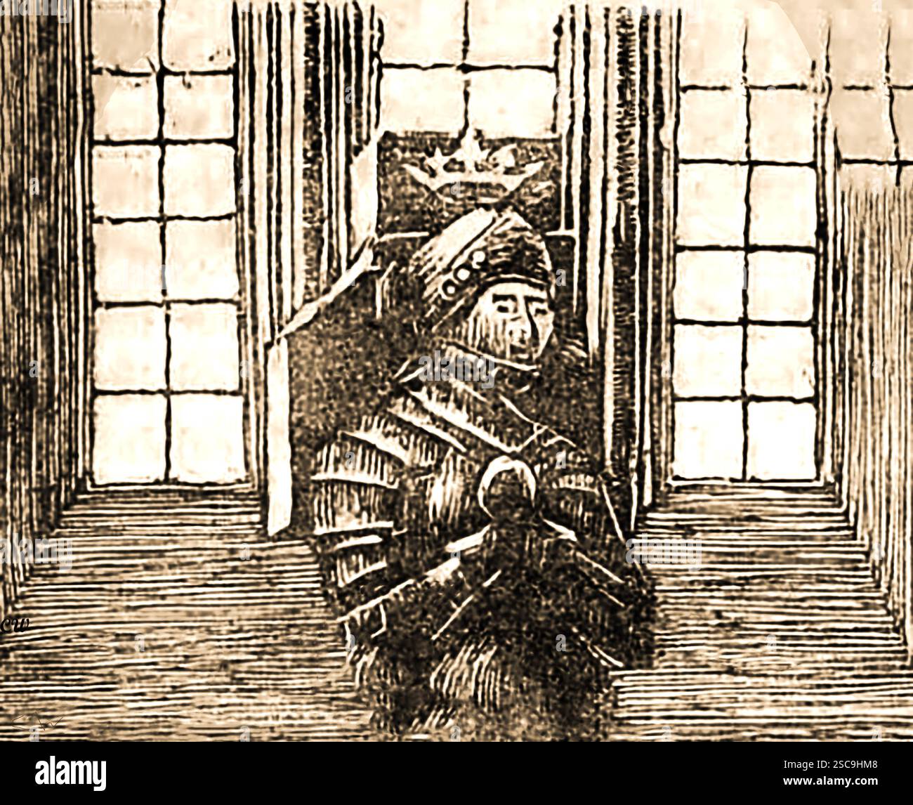 Une illustration très précoce d'un buste de Guillaume le conquérant 'qui ornait autrefois l'église qui se trouvait dans les murs du château' de Bristol UK (église Saint-Pierre, Castle Park) Banque D'Images