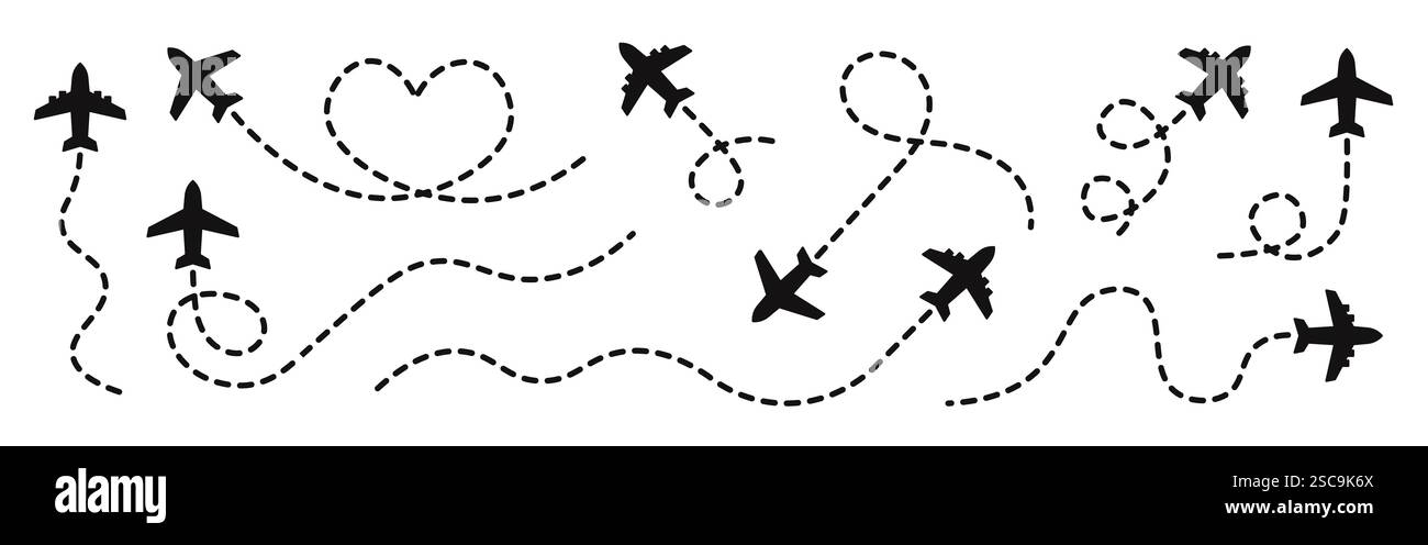 Itinéraires d'avion définis. Suivi d'avion, avions, voyage. Illustration vectorielle. Illustration de Vecteur