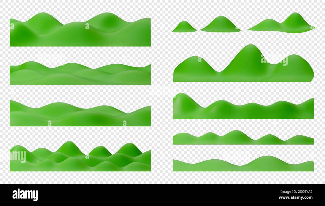 Ensemble de collines vertes 3D et de montagnes. Éléments de conception de paysage d'été. Illustration isolée vectorielle. Illustration de Vecteur