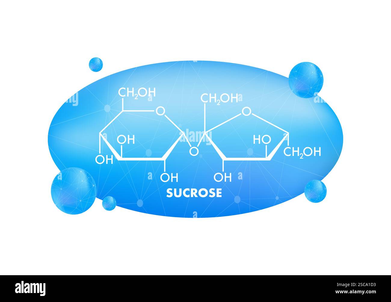 Structure moléculaire de saccharose avec formule chimique sur fond bleu Illustration de Vecteur