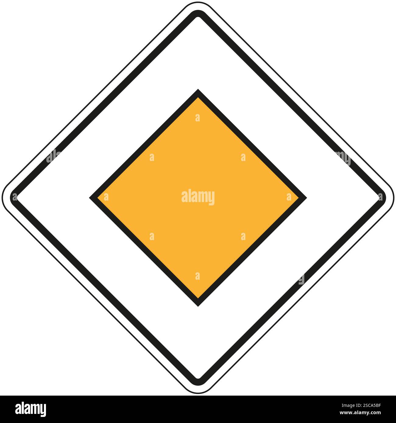 panneau routier carré jaune indiquant la route prioritaire sur fond blanc, symbolisant l'emprise et les règles de circulation Illustration de Vecteur