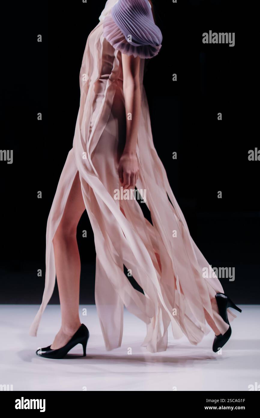 Détails des vêtements pour femmes de robe de mode longue et talons hauts noirs, collection élégante de designer Banque D'Images