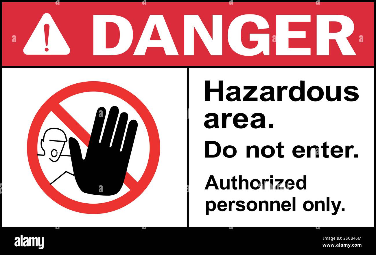 Zone dangereuse. Ne saisissez pas le signe. Signature réservée au personnel autorisé. Signes et symboles de sécurité. Illustration de Vecteur