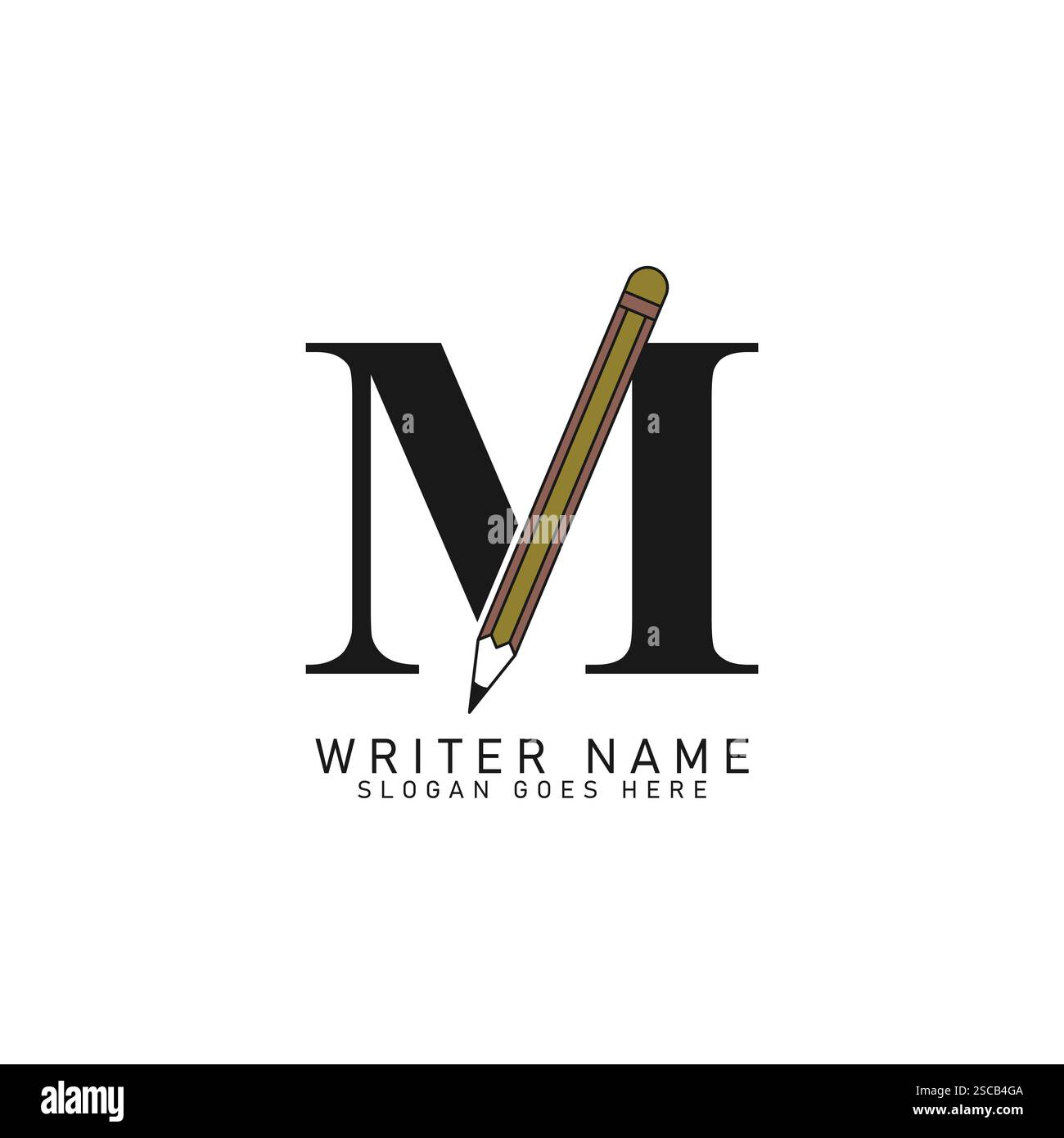 Logo de crayon lettre M. Icône crayon de mine Alphabet M. Illustration de Vecteur