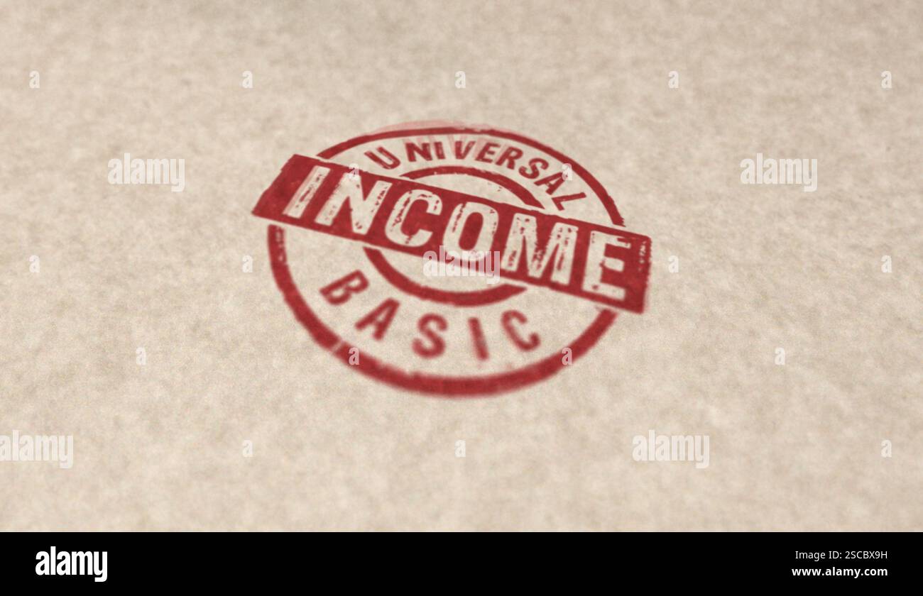 Icônes de timbre de revenu universel de base dans quelques versions de couleur. Paiement périodique citoyens revenus concept illustration de rendu 3D. Banque D'Images