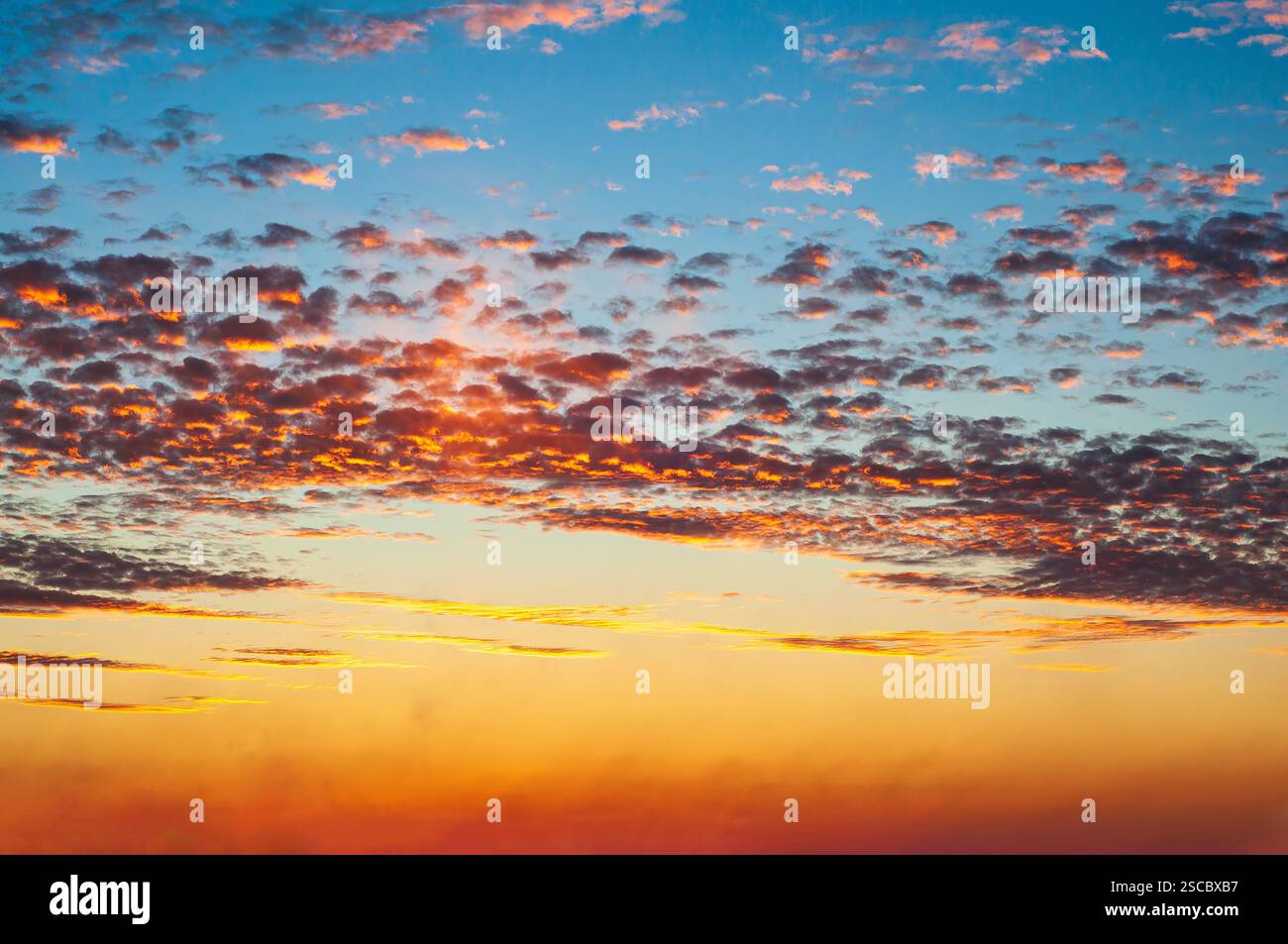 Superbe coucher de soleil avec des nuages éclairés par le soleil couchant, soulignant le phénomène atmosphérique d'un pilier de lumière. Banque D'Images