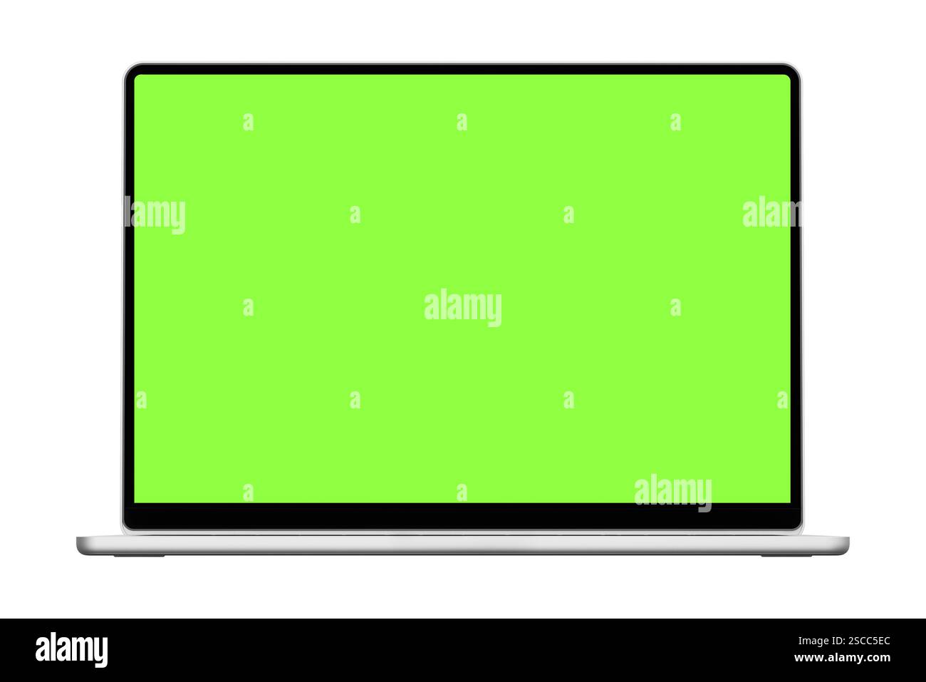 Maquette d'ordinateur portable avec une touche chroma d'écran vert isolée sur un fond blanc Banque D'Images