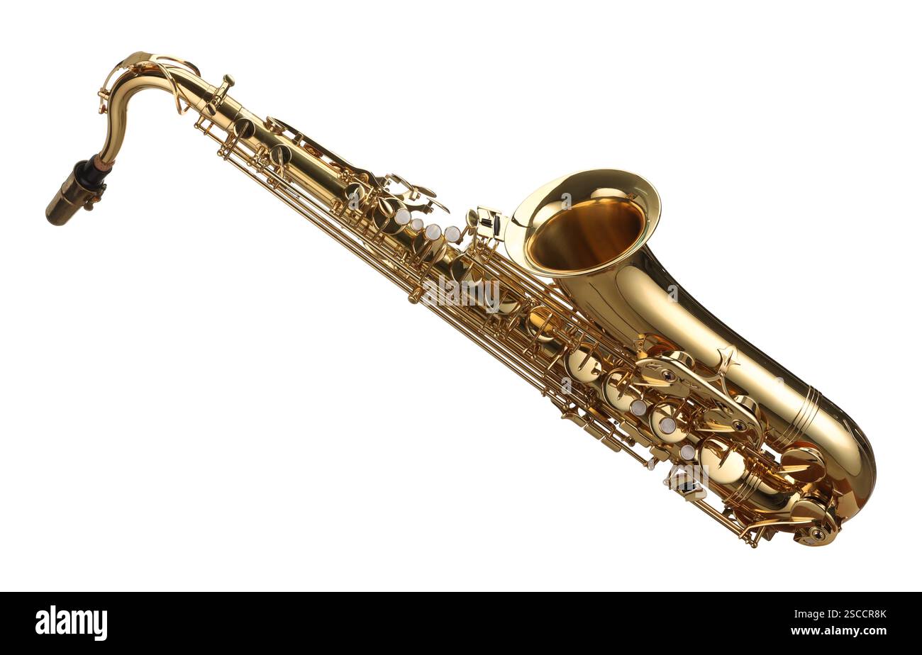 Jazz. Un beau saxophone isolé sur blanc Banque D'Images