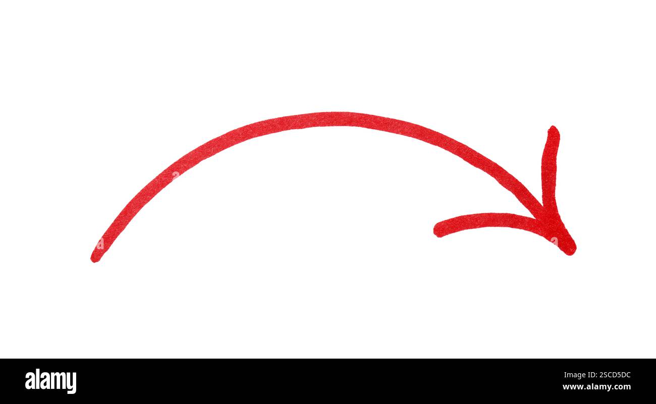 Une flèche dessinée en rouge isolée sur blanc Banque D'Images