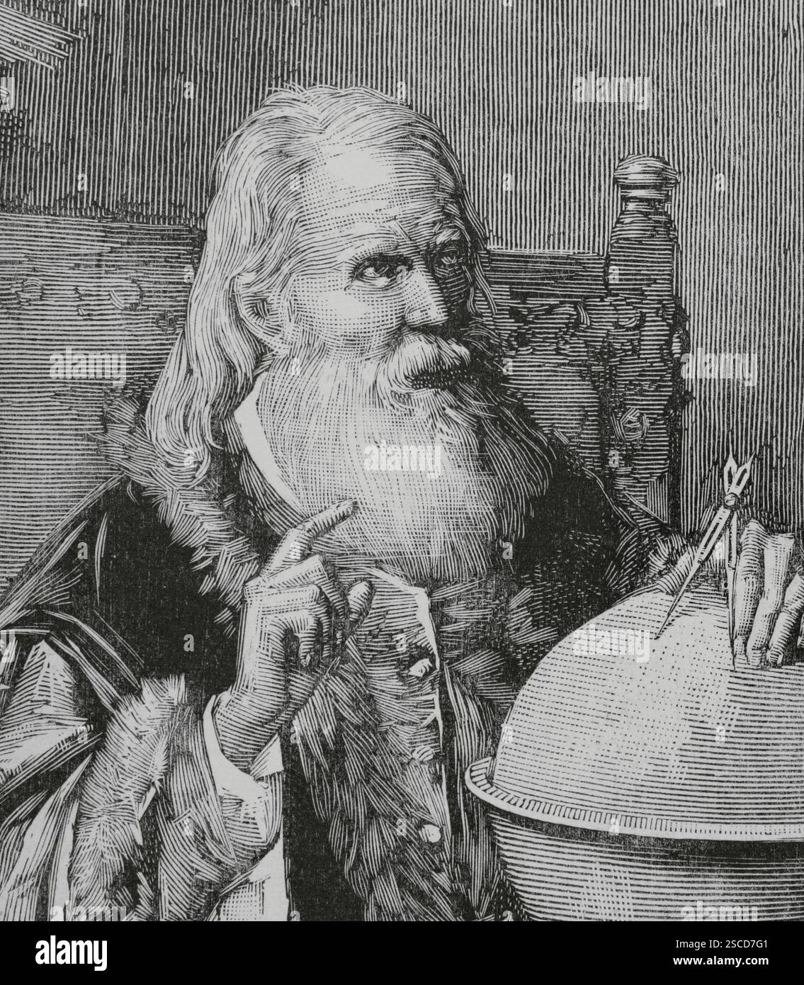 Galileo Galilei (1564-1642). Astronome, mathématicien et physicien italien. Galilée démontrant les nouvelles théories astronomiques à l'Université de Padoue. Détail d'une gravure d'après un tableau de 1873 de l'artiste mexicain Félix Parra (1845-1919). L'illustration espagnole et américaine (la Ilustración Española y Americana), 1884. Banque D'Images