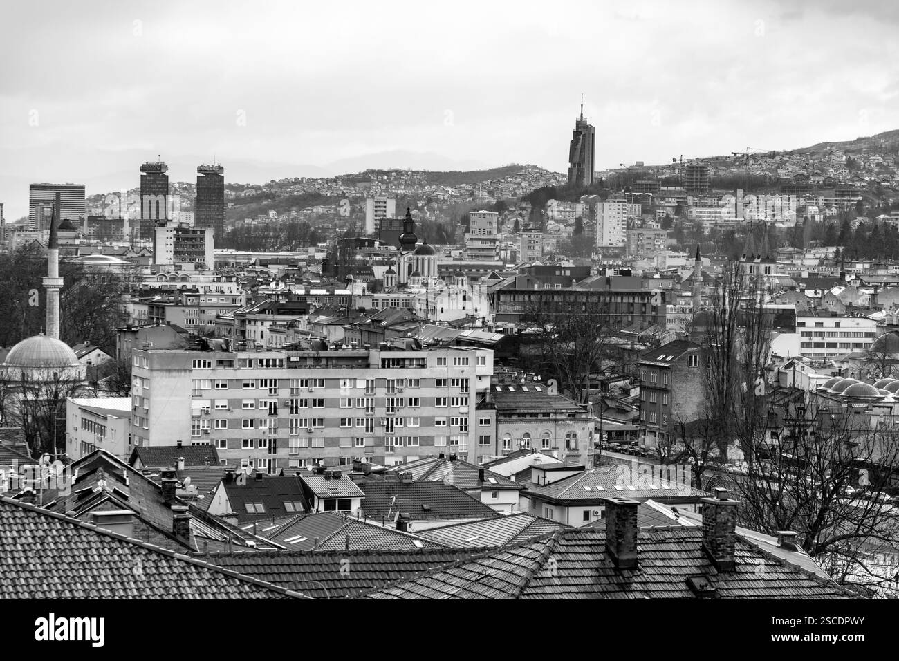 Sarajevo - Bosnie-Herzégovine - 11 février 2024 : vue aérienne de Sarajevo, la capitale de la Bosnie-Herzégovine. Banque D'Images