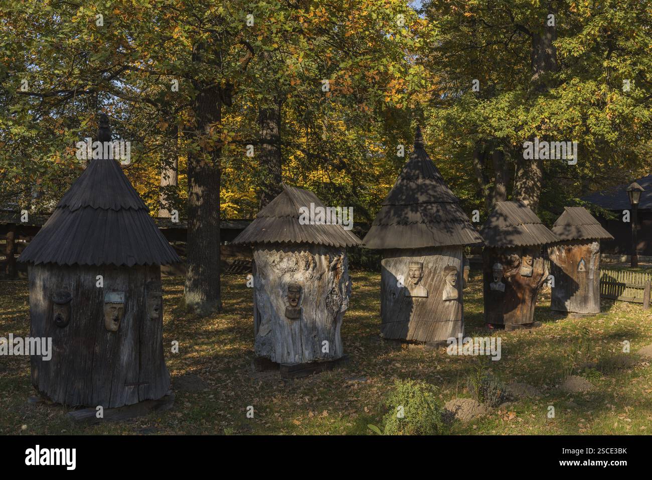 Ruche traditionnelle. Musée en plein air à Roznov pod Radhostem, exposant les bâtiments et les traditions de la région de Wallach Banque D'Images