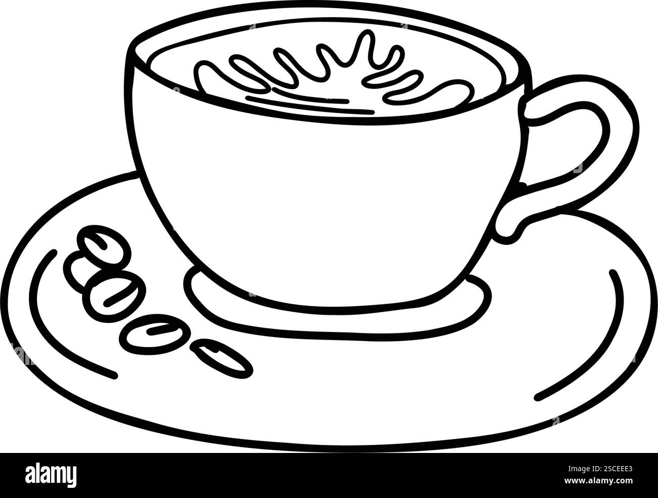 Tasse de café Cappuccino isolé sur fond blanc. Illustration de croquis noir et blanc dans le style Doodle. Idéal pour la marque de boisson, le menu de café et Illustration de Vecteur