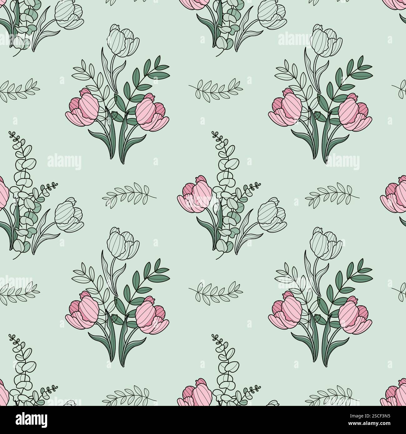 Modèle transparent avec des tulipes Banque D'Images