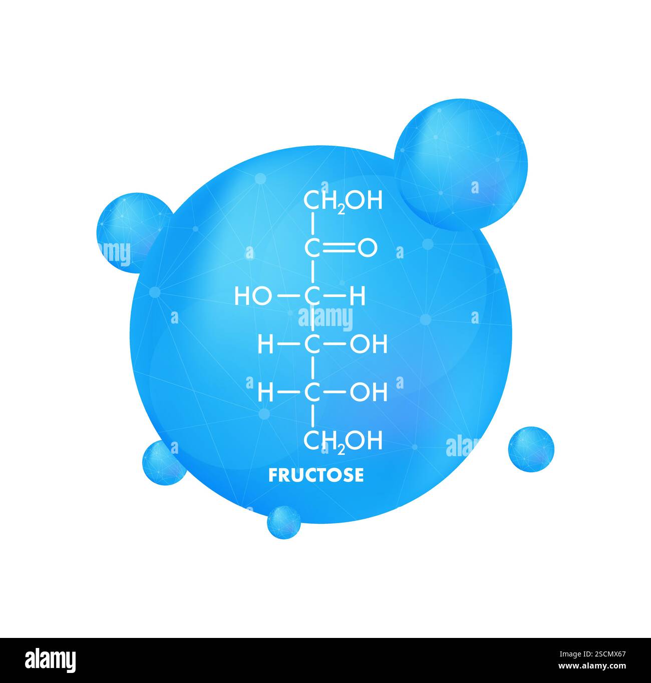 Structure de formule moléculaire du fructose à l'intérieur de la sphère bleue Illustration de Vecteur