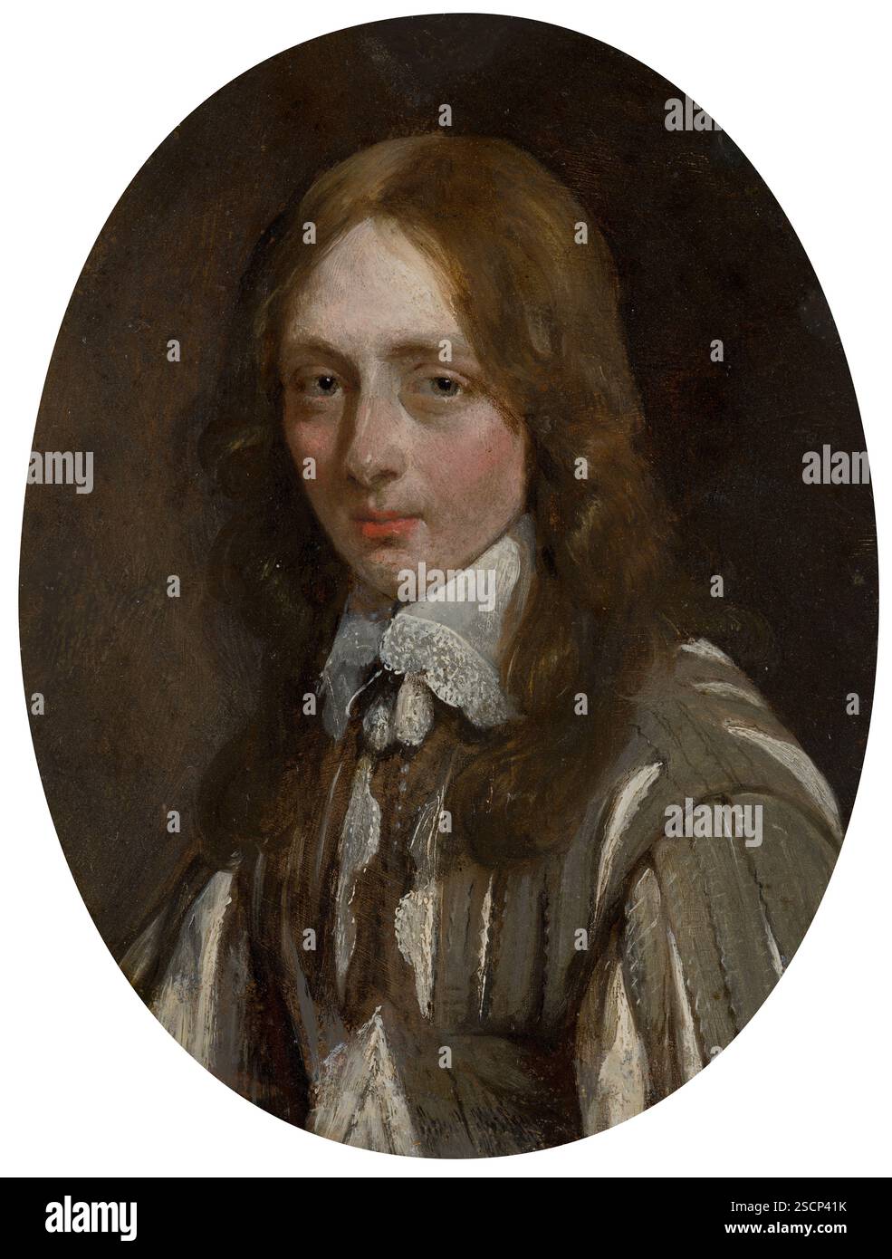 Portrait de Caspar van Kinschot (1622-1649). En 1647, ter Borch se trouvait dans la ville allemande de M&#xfc;nster, où des pourparlers de paix avaient lieu. Il peint des portraits des négociateurs. Caspar van Kinschot était le plus jeune de la délégation néerlandaise. Sa jeunesse est soulignée par ses cheveux longs et son collier à la mode. Banque D'Images