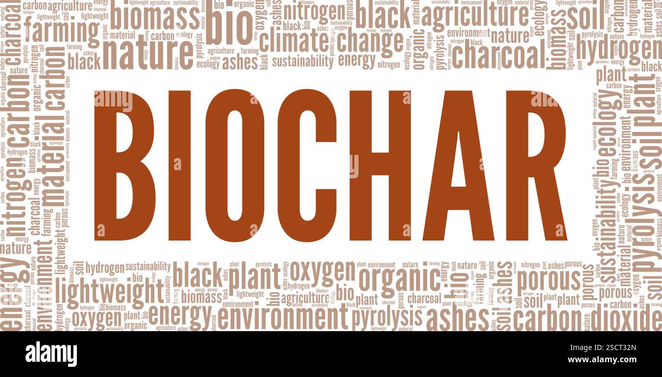 Conception conceptuelle de nuage de mots biochar isolé sur fond blanc. Illustration de Vecteur