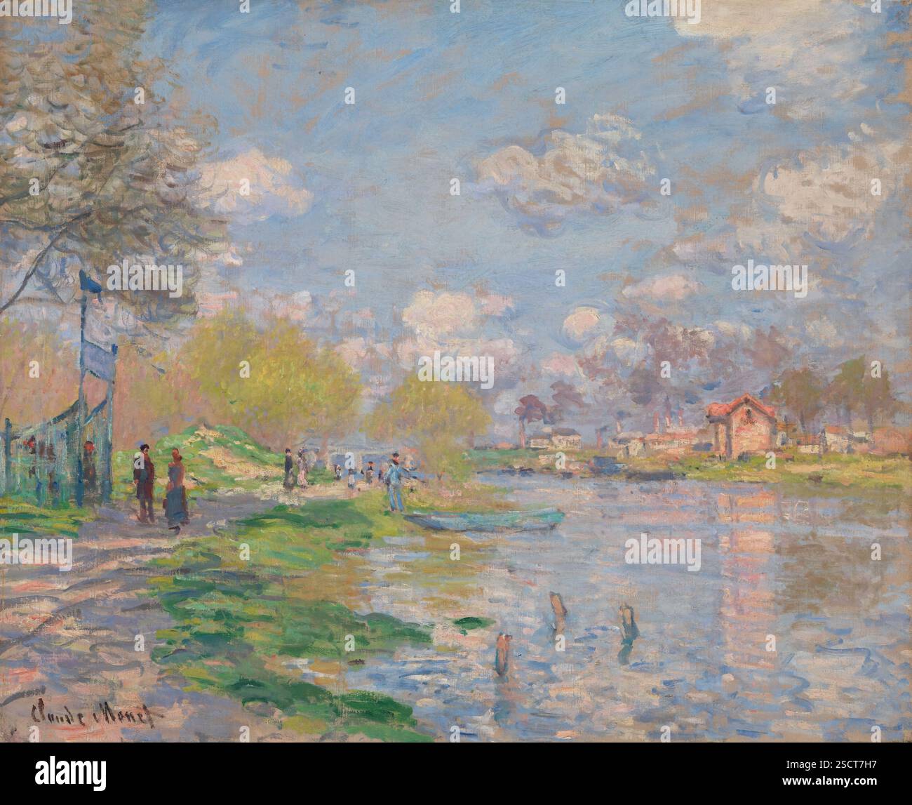 Printemps sur l'Ile de la Grande Jatte, 1878. Informations complémentaires : au nord-ouest de Paris, où la Seine serpente doucement vers l'océan, se trouve le site de Île de la Grande Jatte, un banc de sable central d'une île. Les Parisiens marchaient ici le dimanche, et dans l'histoire de l'art, l'île est peut-être plus familière avec Georges Seurat’s peignant Un dimanche sur la Grande Jatte - 1884 (1884-86). Mais aussi les impressionnistes étaient actifs sur cette île, et Claude Monet y installa son chevalet un jour ensoleillé de printemps en 1878. Il préférait habituellement le paysage plus bas par l'idyllique Argenteuil, b Banque D'Images Printemps sur l'Ile de la Grande Jatte, 1878. Informations complémentaires : au nord-ouest de Paris, où la Seine serpente doucement vers l'océan, se trouve le site de Île de la Grande Jatte, un banc de sable central d'une île. Les Parisiens marchaient ici le dimanche, et dans l'histoire de l'art, l'île est peut-être plus familière avec Georges Seurat’s peignant Un dimanche sur la Grande Jatte - 1884 (1884-86). Mais aussi les impressionnistes étaient actifs sur cette île, et Claude Monet y installa son chevalet un jour ensoleillé de printemps en 1878. Il préférait habituellement le paysage plus bas par l'idyllique Argenteuil, b Banque D'Images