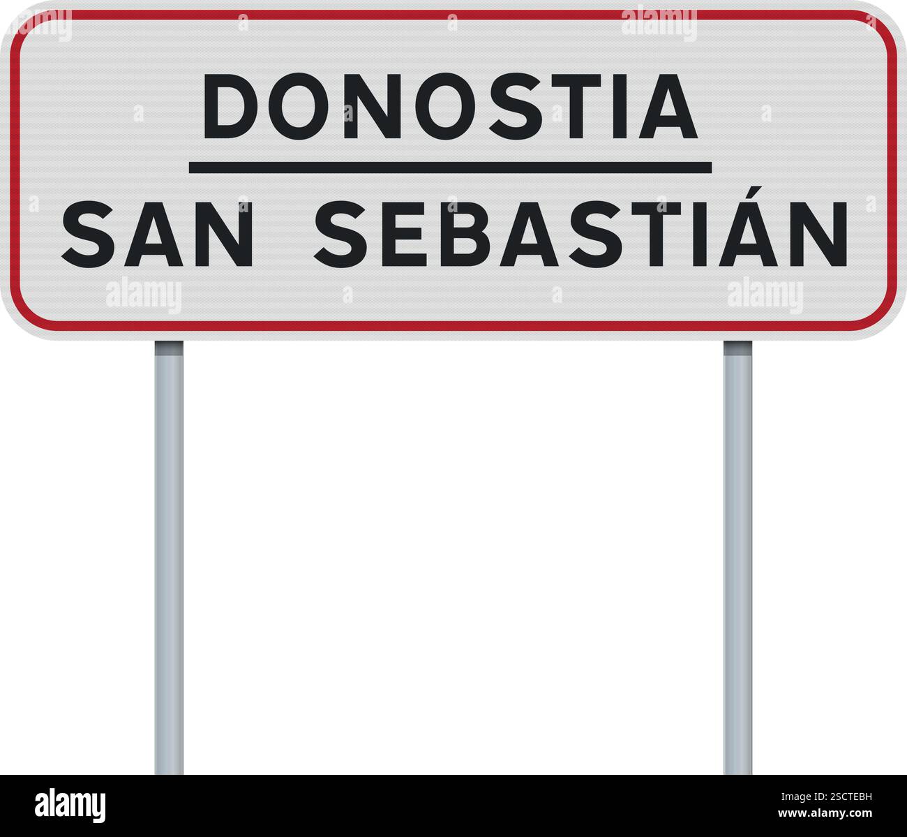 Illustration vectorielle de la ville de Saint-Sébastien, Donostia en Basque (Espagne) panneau routier d'entrée sur poteaux métalliques Illustration de Vecteur