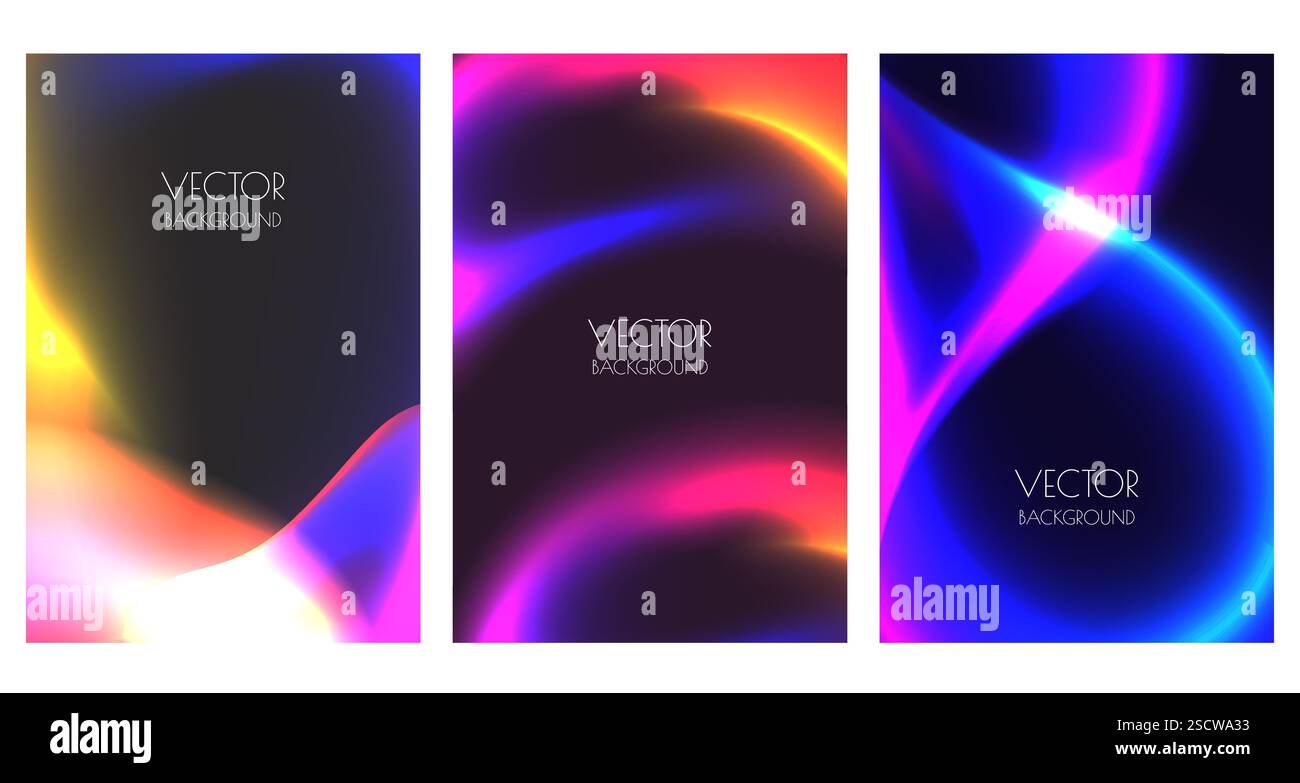 Ensemble de fond liquide au néon luminescent. Illustration vectorielle de dégradé abstrait. Bannière, affiche, brochure, collection de conception de flyer Illustration de Vecteur