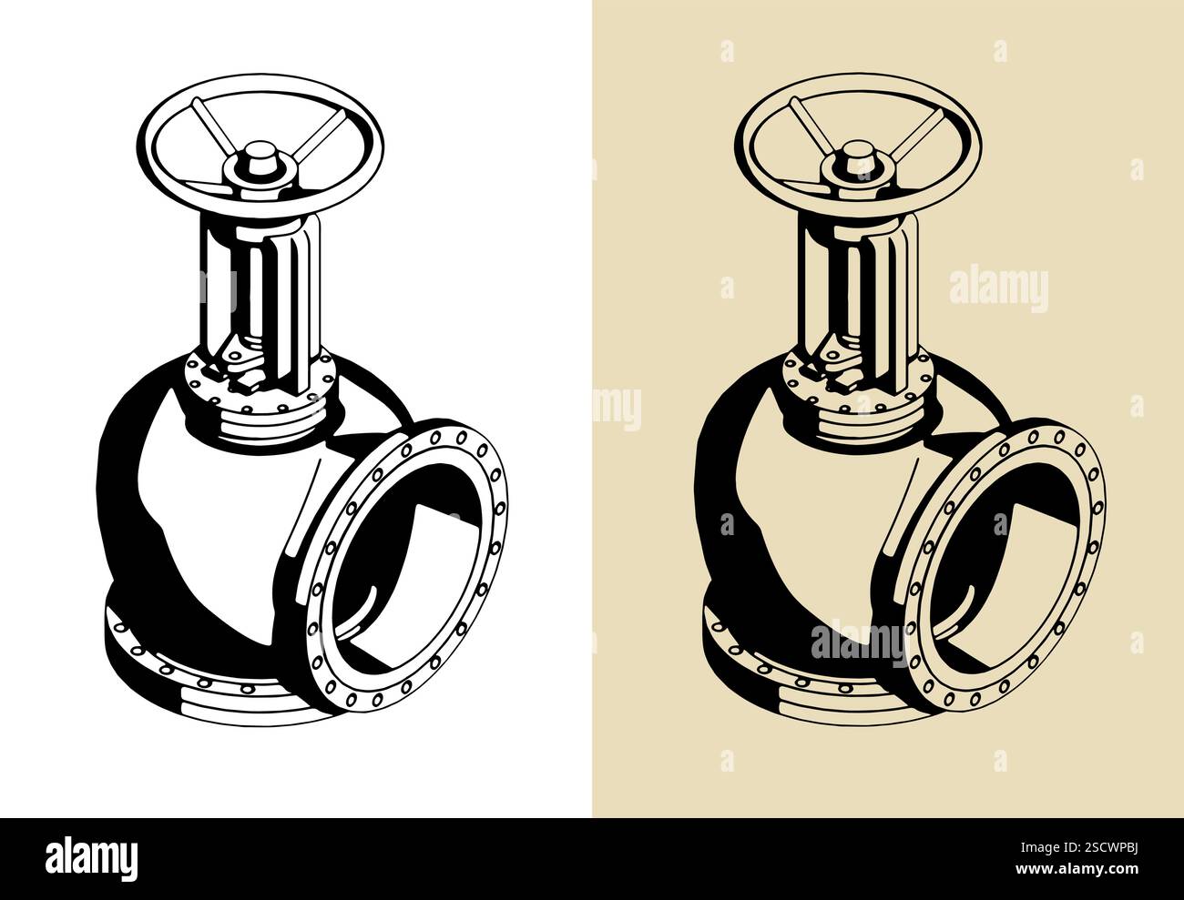 Illustrations isométriques à 90 degrés de la soupape de rinçage Illustration de Vecteur