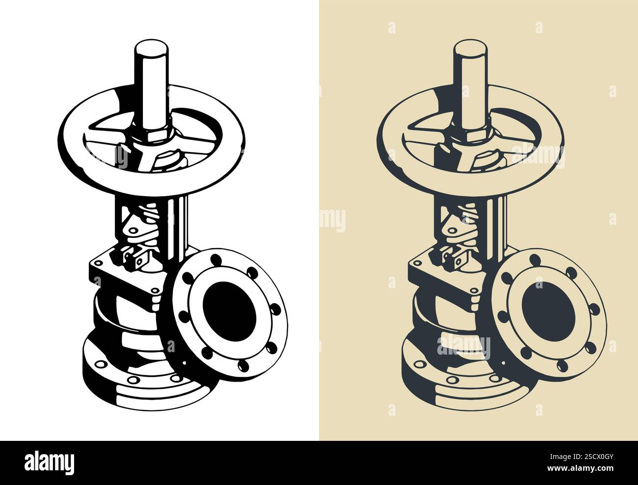 Illustrations isométriques de la soupape de fond du réservoir Illustration de Vecteur