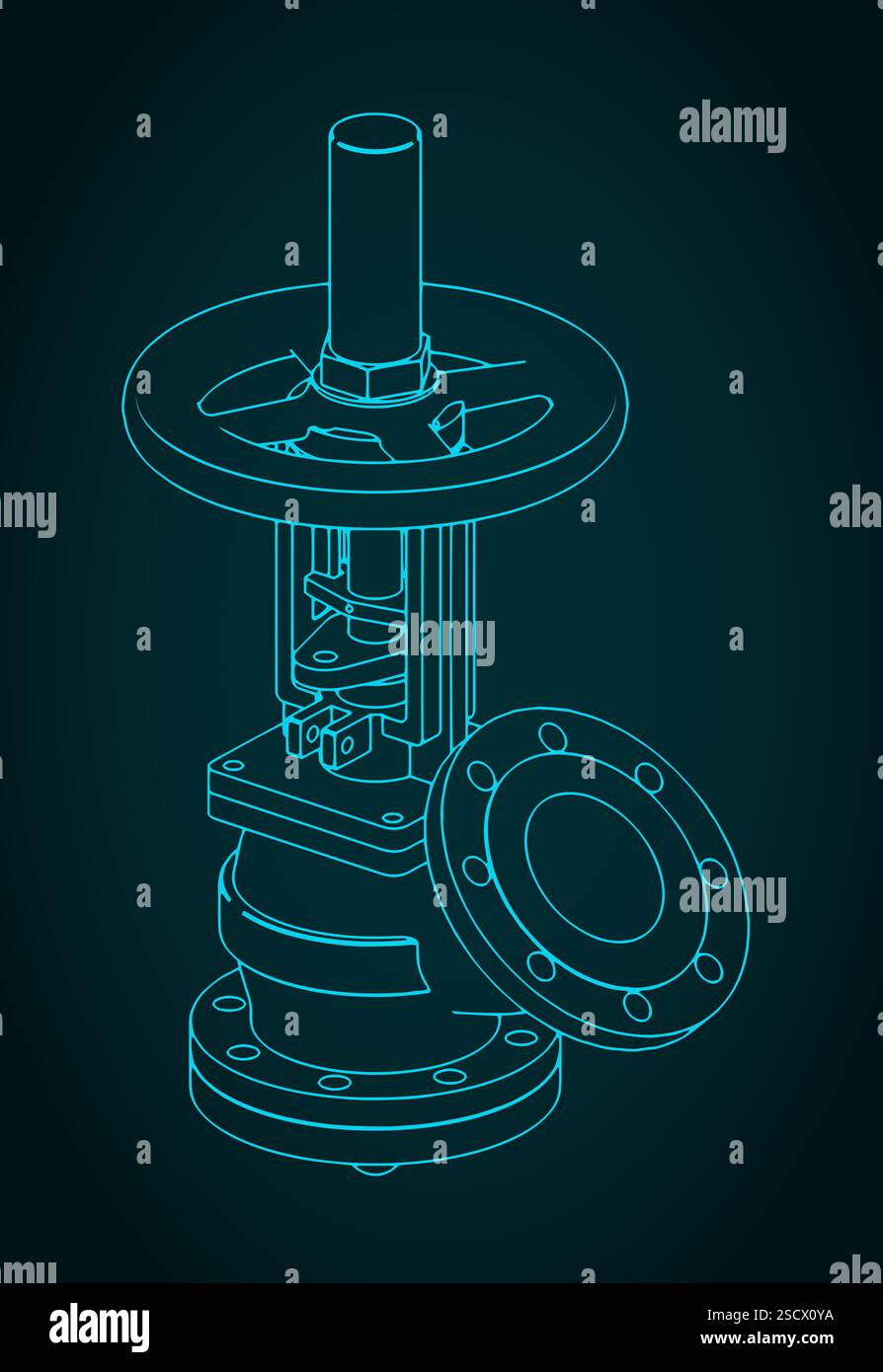 Illustration du plan isométrique de la vanne de fond de réservoir Illustration de Vecteur