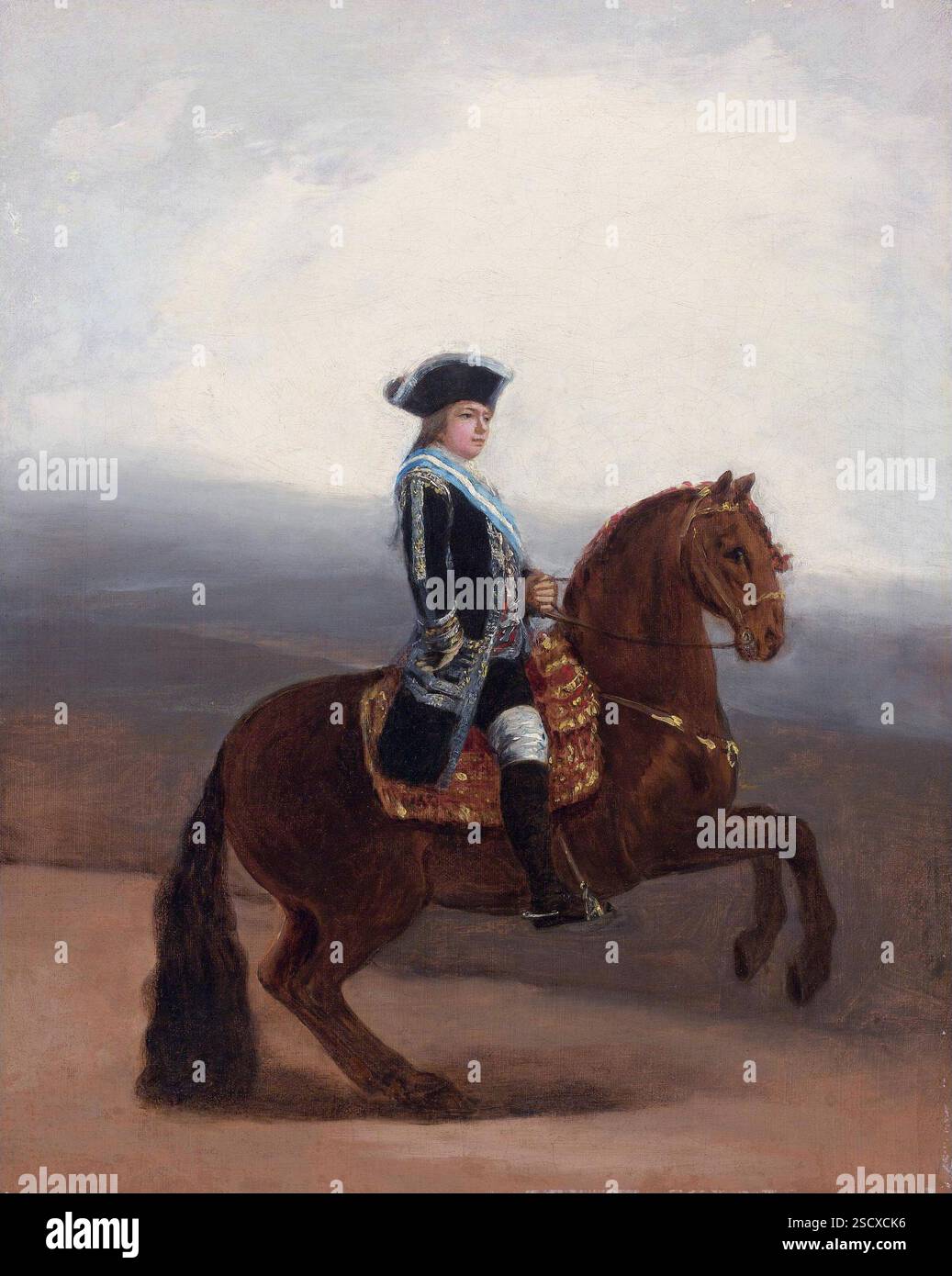 Portrait équestre de Manuel Godoy par Francisco de Goya en 1794.Manuel Godoy était un favori de la cour du roi d'Espagne Charles IV. Charles était un gouverneur inefficace et était heureux de laisser la prise de décision à un régent compétent, ce qui a donné à Godoy un pouvoir presque illimité en Espagne. Sa chute en mars 1808 conduit à l'abdication de Charles et les combats ultérieurs entre ses partisans et ceux de son fils Fernando VII conduisent Napoléon à les démettre du pouvoir et à installer son frère Joseph sur le trône espagnol. Banque D'Images