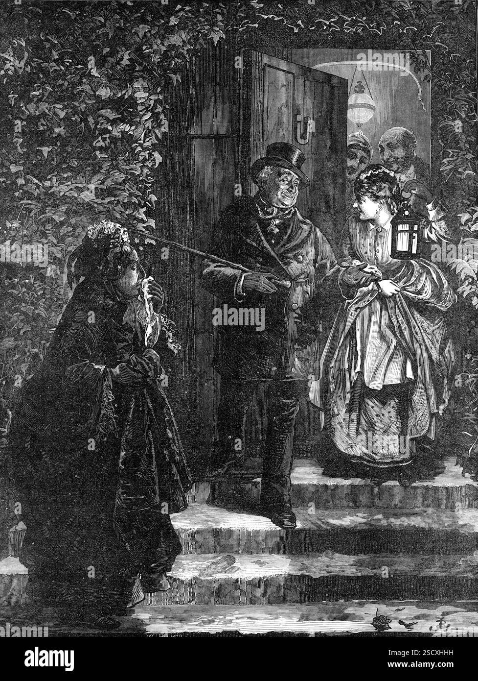 The Last To Go, dessiné par F. Barnard, 1872. « Avec des salutations, des discussions, des danses, des flirts et des soutiens... la nuit s'est envolée... rapidement... la joyeuse fête s'est rompue... Mr. Et MRS Peter Potter, un couple âgé avec une indépendance confortable, qui ne doit se soucier de la commodité de personne d'autre que la leur... sont "les derniers à partir". Ceux qui connaissent la famille Dollibatter doivent être conscients que Peter Potter est le cousin Germain de MRS D., et, étant un gentil vieil homme, sans enfants, et sans frère ni sœur, mais avec une somme d'argent ronde, qu'il peut léguer, en temps voulu, à un ou à tous ses trois baugh Banque D'Images