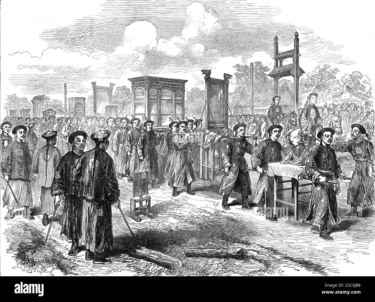 Le mariage impérial chinois à Pékin : procession du trousseau de la mariée, 1872. 'Les illustrations qui apparaissent dans le numéro de notre Journal de cette semaine, représentant quelques-unes des pompes et arrangements cérémoniels particuliers pour le mariage du jeune empereur de Chine à Pékin, le 16 octobre, forment le début d'une série, conçue pour mettre devant nos lecteurs de nombreuses scènes caractéristiques et incidents dans plusieurs parties de l'Empire chinois. Notre artiste spécial, Mr. William Simpson, chargé d'aller de l'Angleterre à la Chine lors de ce service express, a pu arriver à Pékin quelques jours avant le Banque D'Images