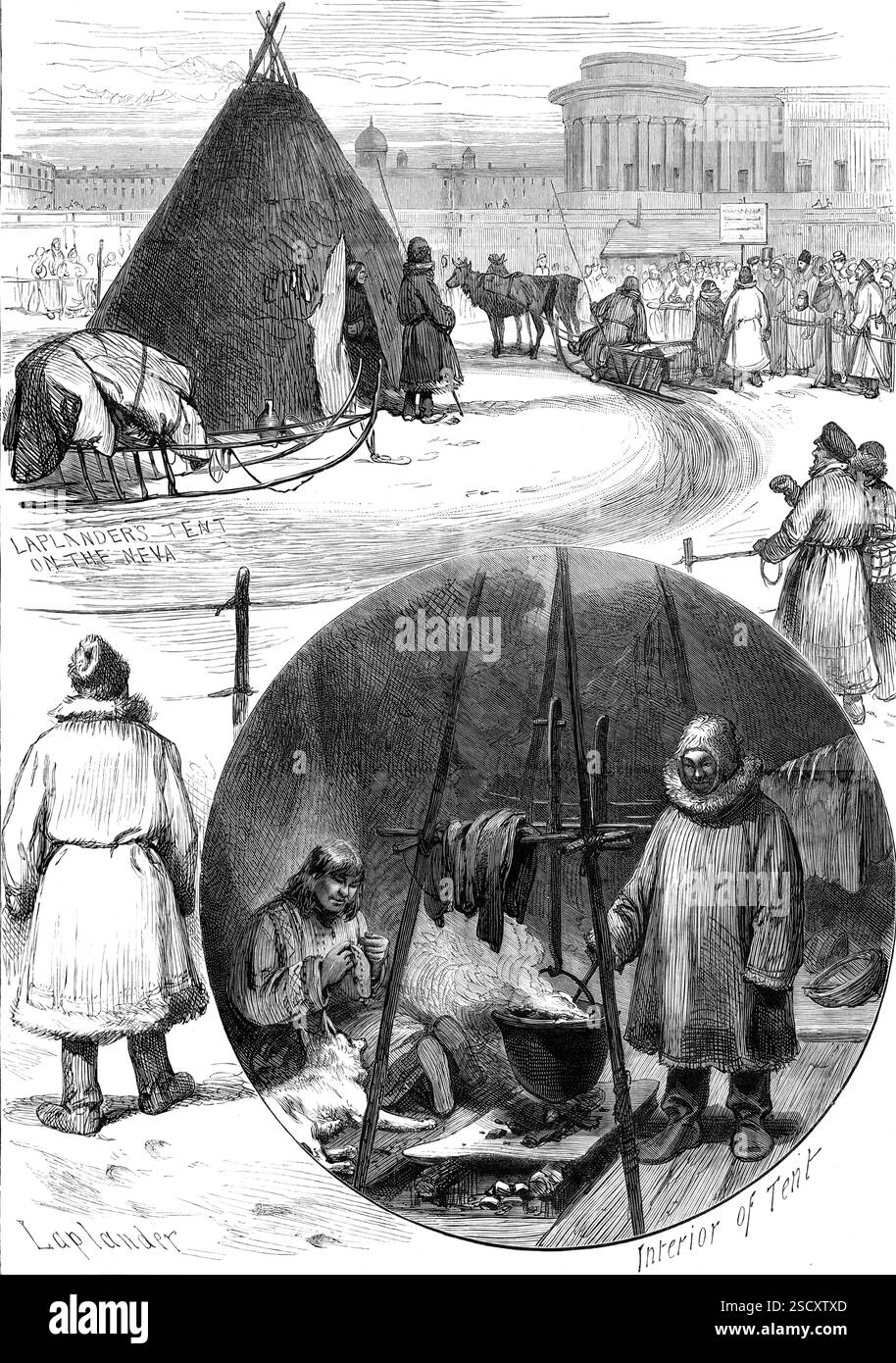 Russian Sketches : Lapanders on the Neva, préparé Petersburg, 1880. 'Tente de Laponie sur la Neva ; Laponie ; intérieur de la tente... L'esquisse d'un campement de Laponie sur la glace de la Neva a été prise il y a quelque temps par l'un de nos artistes spéciaux, Mr. J. Procter, qui a visité la Russie à l'occasion d'une grande cérémonie d'État. C'est la coutume de certains de ces gens singuliers, habitant les régions éloignées du nord au-delà de la Finlande, de réparer chaque hiver à la capitale de l'Empire, et de gagner un peu d'argent par l'exposition de leurs curieuses habitudes et modes domestiques, de leurs tentes, costumes, maison Banque D'Images Russian Sketches : Lapanders on the Neva, préparé Petersburg, 1880. 'Tente de Laponie sur la Neva ; Laponie ; intérieur de la tente... L'esquisse d'un campement de Laponie sur la glace de la Neva a été prise il y a quelque temps par l'un de nos artistes spéciaux, Mr. J. Procter, qui a visité la Russie à l'occasion d'une grande cérémonie d'État. C'est la coutume de certains de ces gens singuliers, habitant les régions éloignées du nord au-delà de la Finlande, de réparer chaque hiver à la capitale de l'Empire, et de gagner un peu d'argent par l'exposition de leurs curieuses habitudes et modes domestiques, de leurs tentes, costumes, maison Banque D'Images