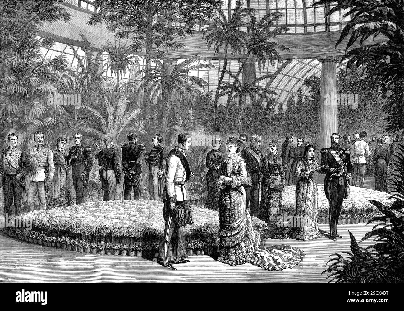 Première rencontre du prince héritier d'Autriche et de la princesse Stéphanie à Laekan, Bruxelles, 1880. Les fiançailles officielles et les fiançailles de l'archiduc Rodolphe, prince héritier de l'Empire d'Autriche et du Royaume de Hongrie, à la princesse Stéphanie... L'archiduc Rodolphe François Charles Joseph est... âgé de vingt et un ans. La princesse Stéphanie Clotilde Louise Hermine Marie Charlotte de Belgique, qui est aussi une duchesse saxonne,...n'a pas encore terminé sa seizième année...L'archiduc Rodolphe 'a proposé' en personne...lors d'une soirée donnée en son honneur au CHâteau de Laeken, le 7 Banque D'Images