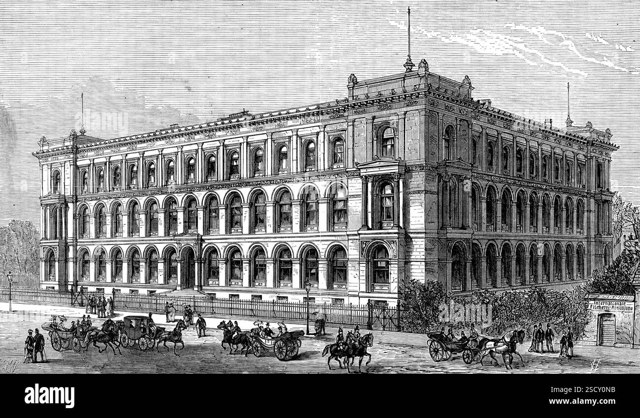 Musée agricole de Berlin, où se tient l'exposition internationale de la pêche, 1880. 'Cette exposition... est très vaste et variée, à la fois en ce qui concerne la collection intéressante de poissons vivants, et celle de nombreuses descriptions de matériel de pêche, qui ont été rassemblées de toutes les parties du monde, et la grande variété de poissons fumés, conservés et en conserve. Chine, Japon, Hollande, Allemagne, Amérique, Angleterre, Russie, Italie, Danemark, Norvège, la Suède et l'Autriche-Hongrie sont toutes plus ou moins représentées. Il s'agit en fait, comme l'a fait remarquer le commissaire des États-Unis, "d'une union de tous Banque D'Images