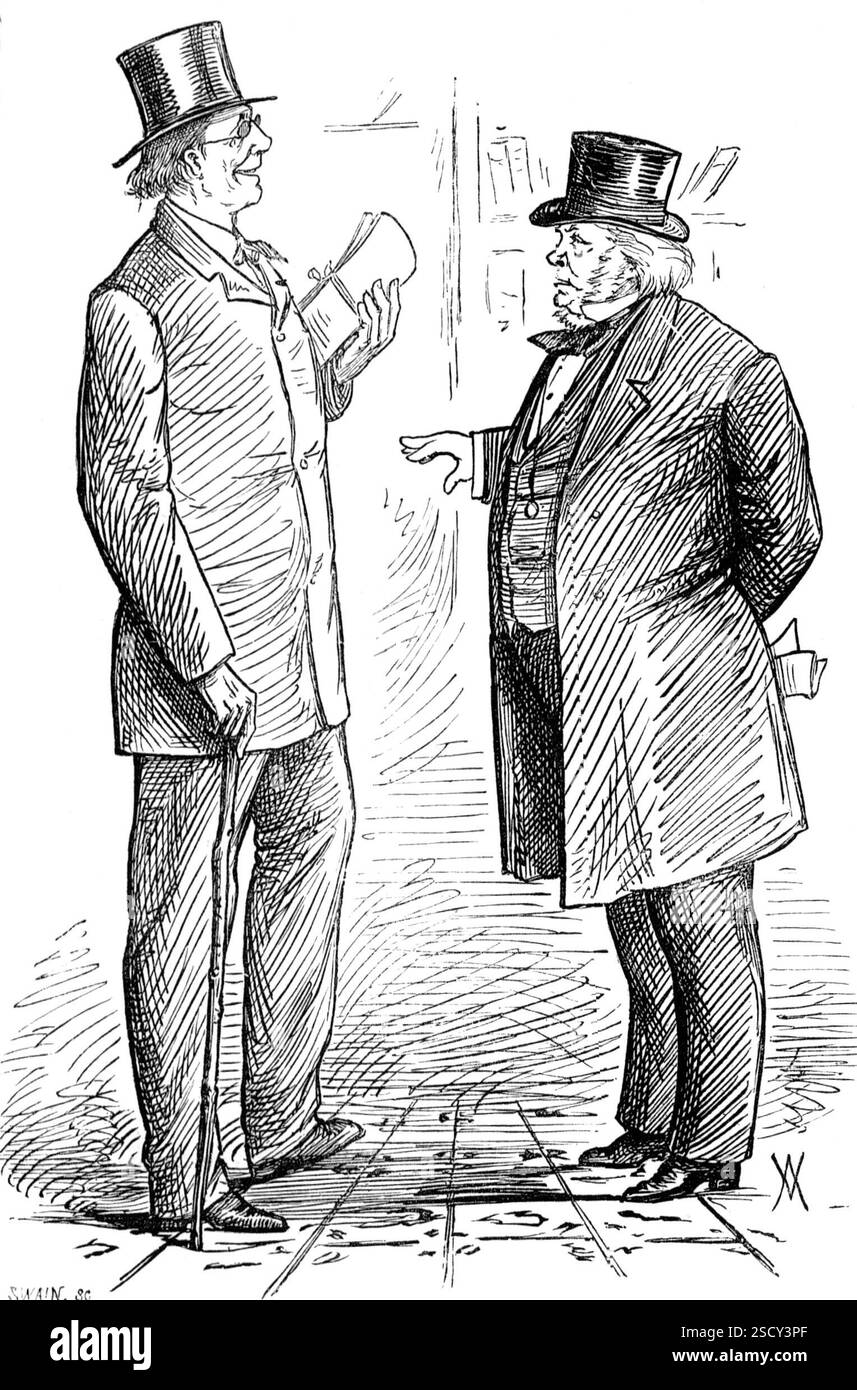 Croquis parlementaires : dans le hall - tribunes du peuple, 1880. « Tribunes of the People » qui ont attendu jusqu'à ce que le pouvoir leur soit venu plutôt que de jeter un iota du libéralisme avec lequel ils ont commencé leur carrière politique afin de gagner le pouvoir, Mr. Bright et Mr. Henry Fawcett peuvent tous deux être considérés comme s'étant involontairement poussés à l'avant-garde par une simple force oratoire et un plaidoyer obstiné de principes qu'ils croient augmenter la somme totale de la liberté et du bonheur de la nation. Les caractéristiques de Mr. Bright semblent difficiles à décrire... le croquis du lobby ma Banque D'Images