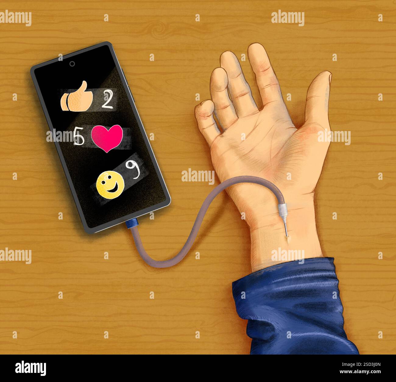 Effets addictifs de la validation et du feedback positif sur les réseaux sociaux. Illustration numérique, rendu 3D. Banque D'Images