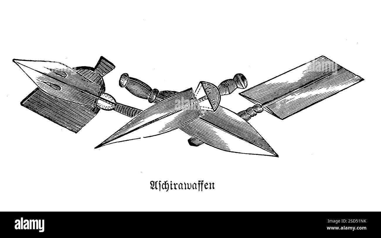 Afrique équatoriale occidentale armes de la tribu Ashira : poignards et lames en fer forgé Banque D'Images