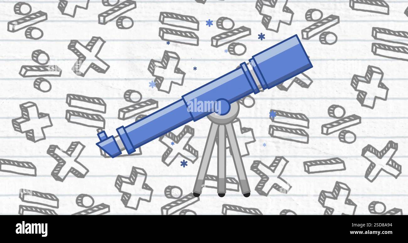 Image d'un télescope bleu sur des symboles mathématiques Banque D'Images