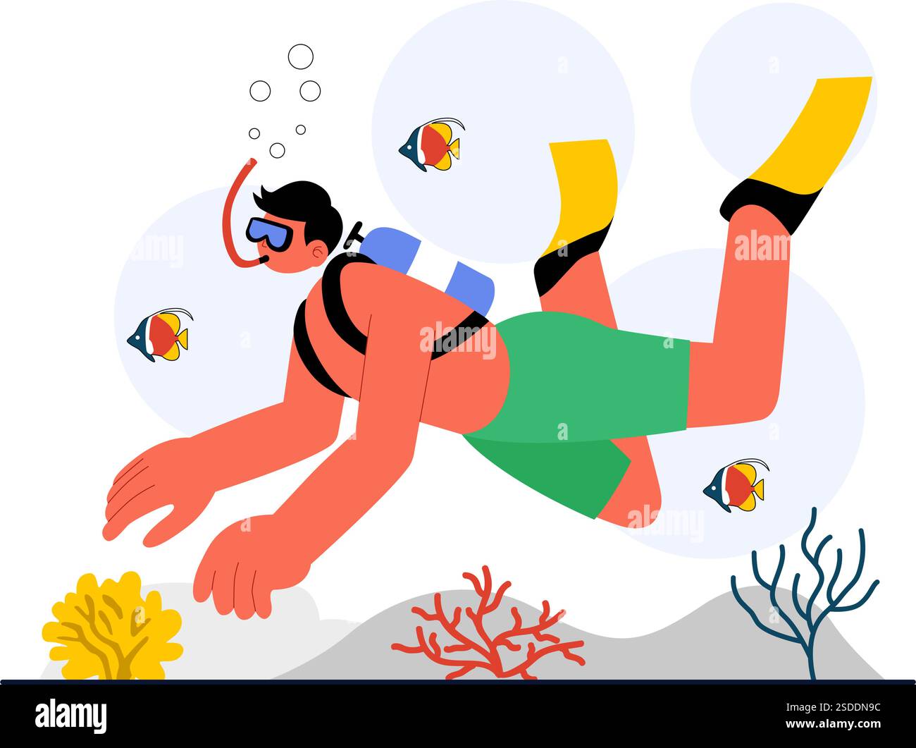 Plongée Sport illustration vectorielle avec équipement de natation sous-marine pour explorer les récifs coralliens, la flore et la faune marines, et la vie marine dans l'océan Illustration de Vecteur