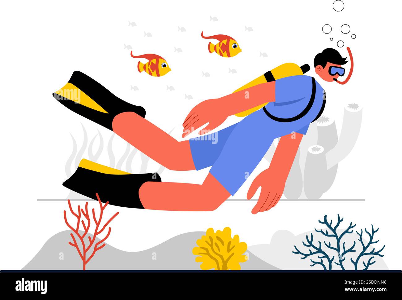 Plongée Sport illustration vectorielle avec équipement de natation sous-marine pour explorer les récifs coralliens, la flore et la faune marines, et la vie marine dans l'océan Illustration de Vecteur